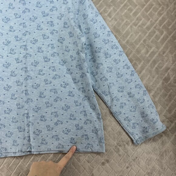 Croft & Barrow Womens Medium Pajama Light Blue Kitty Cat Long Sleeve - Picture 7 of 8